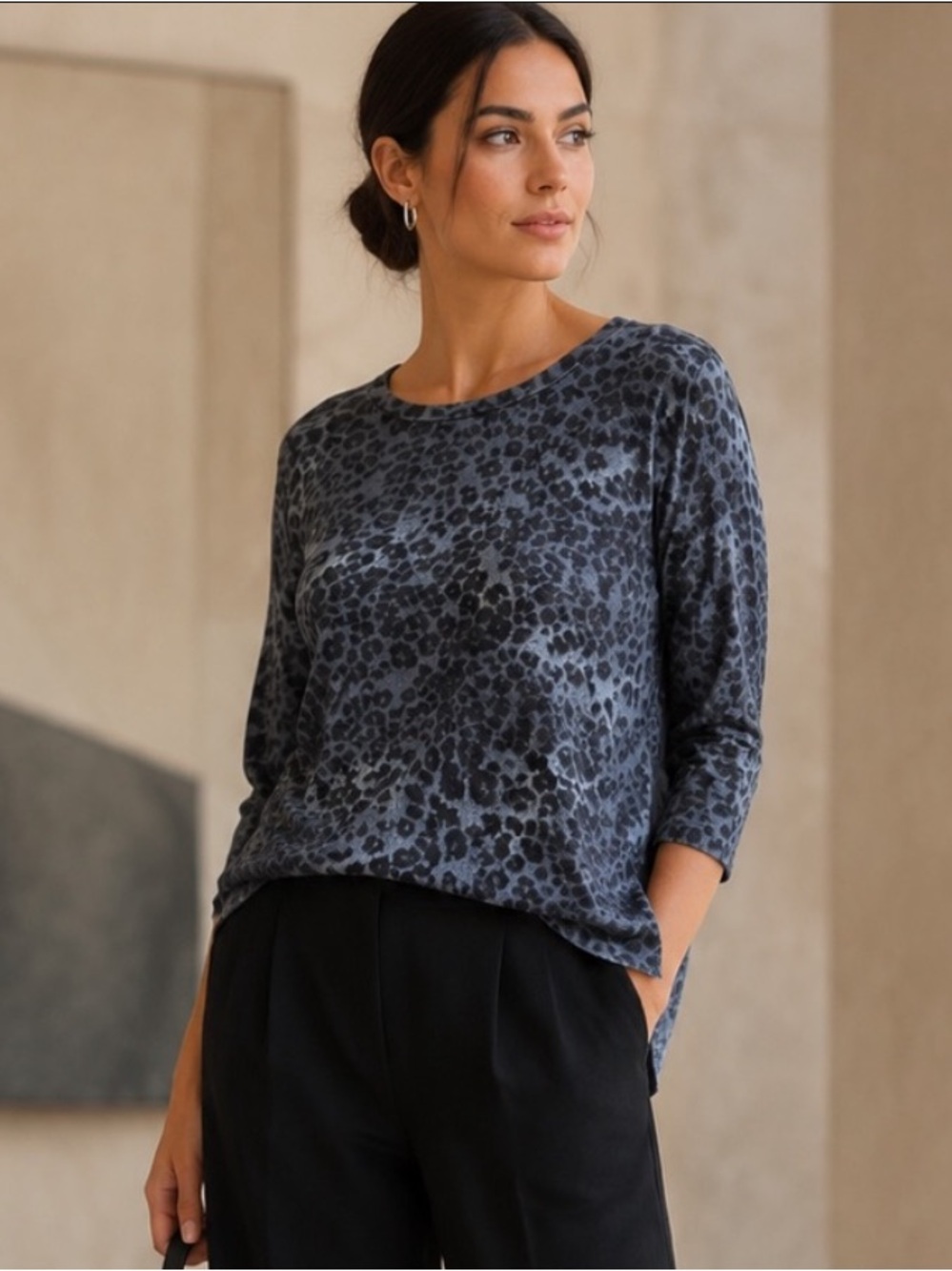 Wilfred Balzac Leopard Print Sweater Size XS Grey Black Silk Cashmere